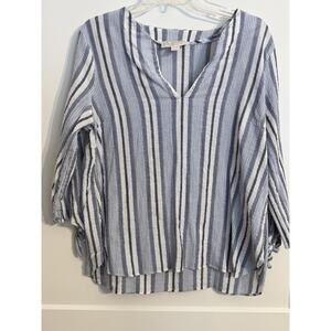 MICHAEL MICHAEL KORS Women’s Metallic Tie Cuffs 3/4 Striped Sleeve Top Blouse XL